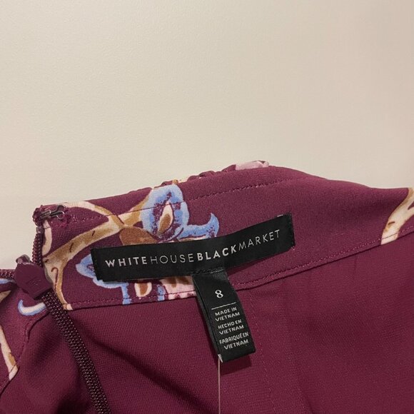 White House Black Market Women's Off The Shoulder Burgundy Floral Top-Sz 8-NEW - Picture 3 of 3